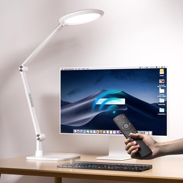 LED лампа настільна з денним світлом для відеоконференцій, офісна лампа з підставкою, регульована з 4 режимами кольору, 18W світло для відео, захищає очі, підходить для дому та офісу, матовий білий