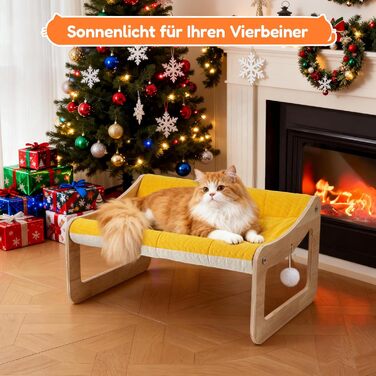 Крак-стійка для котів з великим ліжком Luxus, жовта | З міцного березового дерева, сизаль, 25 кг, біо-льон