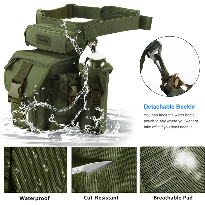 Тактична нагрудна сумка на ногу Jueachy, водонепроникна, для риболовлі, туризму, військових, з кишенею для пляшки (зелена)