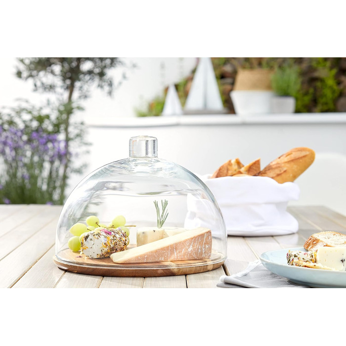 LEONARDO HOME Wooden Cheese Board and Glass Cloche, Cheese Board with Glass Dome, 2-Piece Set, Ø 280 mm, 018519