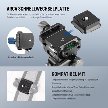 Штатив для камери NEEWER BASICS 77' з моноподом, кульковою головкою 360°, QR-пластиною Arca, компактний, легкий, алюмінієвий, для подорожей, відеозйомки, максимальне навантаження 6 кг (LT37)