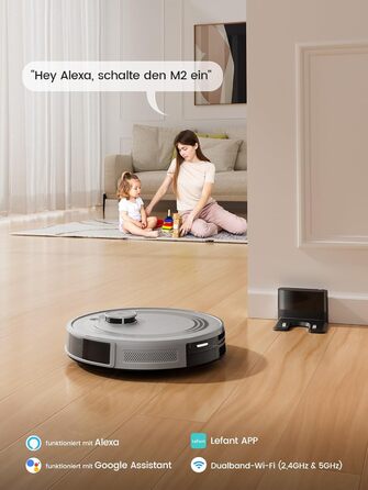 Робот-пилосос LEFANT M2 з функцією миття підлоги, 6000Pa, LiDAR-навігація, зони заборони, керування через додаток/Alexa, ідеальний для шерсті тварин, килимів та твердих підлог M2G