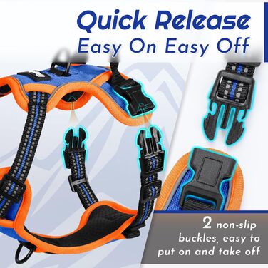 Шлейка для собак Eagloo великих порід, антинатяжна, з світловідбиваючими смугами, регульована, для Лабрадора, розмір L (1 шт., синій & помаранчевий)