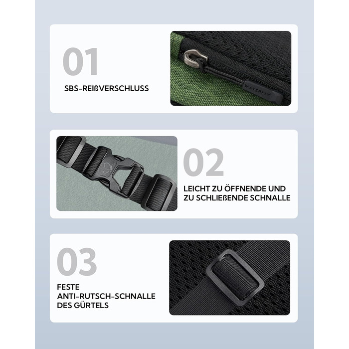 Сумка на пояс Waterfly: чоловіча/жіноча, спортивна, для подорожей, прогулянок з собакою, на пояс, з регульованим ремінцем (темно-зелена)