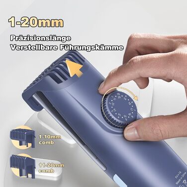 Триммер для бороди VAKUUM електричний, водонепроникний IPX7, з LCD дисплеєм, налаштування довжини 1-20 мм, зарядка Type-C