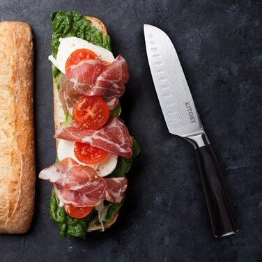 Ніж Santoku Kitory 17 см, кухонний ніж для нарізки, ергономічна ручка, подарункова коробка та захист леза
