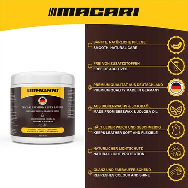 Macari Leather Care 500ml Balsam + 500ml Cleaner + 2 Sponges + Leather Brush Premium Leather Leather Cleaner Set Beeswax for Leather Couch, Car, Furniture, Jacket, Clothing, Sofa, Handbag, Shoes, Saddle Leather Fat