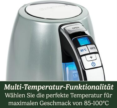 Електричний чайник Cuisinart Multi-Temp з регулюванням температури, 1.7 л, нержавіюча сталь, зелений, знімний фільтр