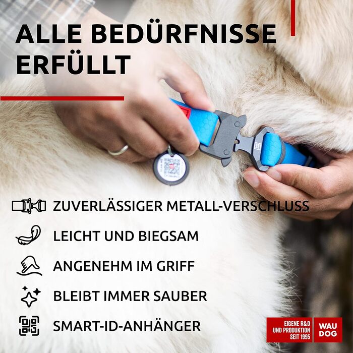 Нашийник для собак WAUDOG: водонепроникний, регульований, для великих, середніх та малих собак, з металевою застібкою, блакитний (31-49 см, 25 мм)