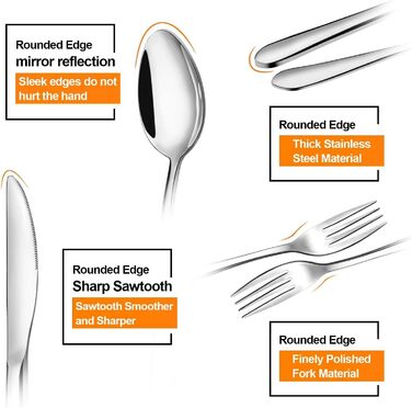 48-Piece Cutlery Set, 8 People, Stainless Steel Cutlery Set with Serving Cutlery, Dining Cutlery with Forks, Knives, Spoons, Serving Set, Polished, Dishwasher Safe