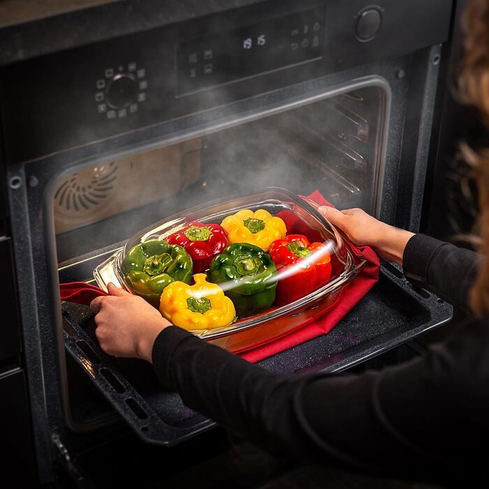 Форма для запікання KADAX 5л зі склокераміки з кришкою та ручками – прямокутна, жароміцна посудина для тушкування та випікання, ідеальна для лазаньї, м'ясних страв, підходить для духовки та електроплити 5л