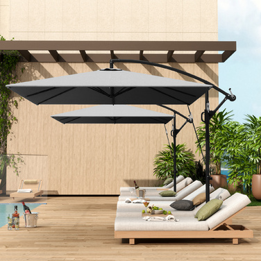 Зонт Outsunny для підвішування Ø260 см, парасолька з захистом від ультрафіолету 50+, водовідштовхувальний, розкладний зонт з ручкою, стійкою, покриттям, ручкою, захистом від вітру, ринковий зонт, що нахиляється, садовий зонт для балкона, тераси сірого кол