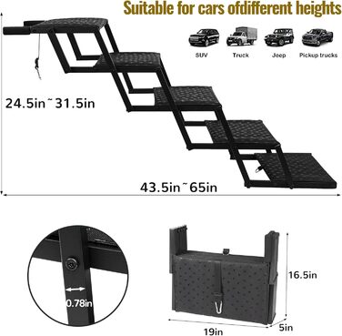 Сходинка для собак у машину – складана пандус для великих собак з антиковзким покриттям, переносна сходинка для авто, SUV, вантажівок, витримує до 90 кг, (ширина 5 сходинок)