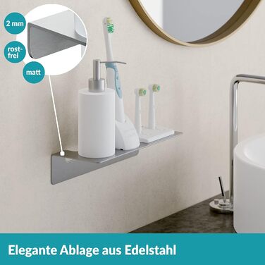 WEISSENSTEIN Badablage without Drilling from Stainless Steel - Self-Adhesive Shelf for the Bathroom - 14 x 9.5 x 5 cm (24 cm, Silver)