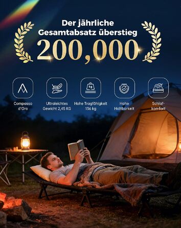 Ультралегке розкладне ліжко для кемпінгу KingCamp, компактне похідне ліжко, чорне (вага 2,45 кг)