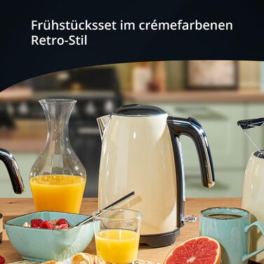Набір для сніданку KHG: чайник та тостер, кремово-бежевий, ретро-дизайн, 1.7 л, 2 тости, 360° обертання, кнопка відкривання, індикатор, регулювання ступеня підсмажування, функції підігріву та розморожування