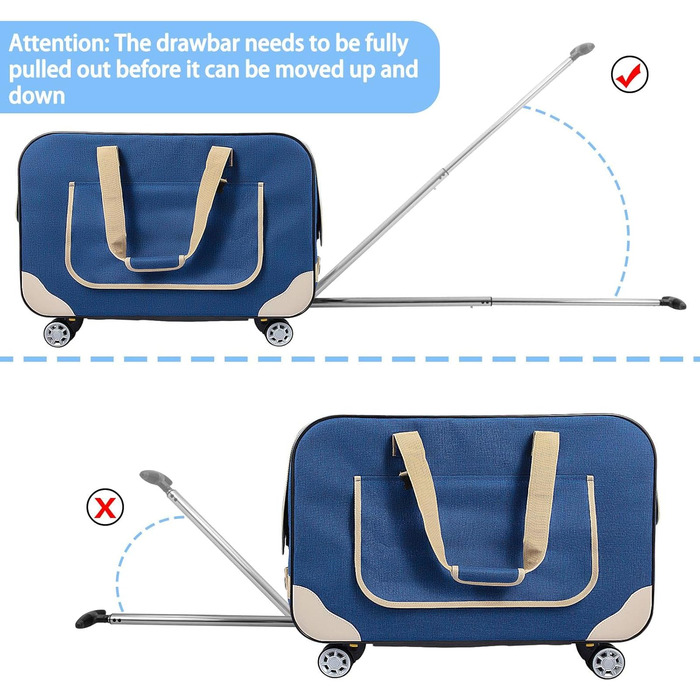 Переносний переноска для тварин з телескопічною ручкою, блакитна. Ідеально для собак та котів.