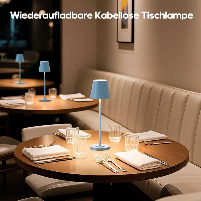 Світлодіодна настільна лампа 3-в-1 бездротова з акумулятором 5500mAh, регульована висота, димування, 3 кольори світла - USB лампа настільна металева водонепроникна сенсорна для дому та вулиці, комплект 2 шт. (Синій, 38.5x11.2x11.2 см)