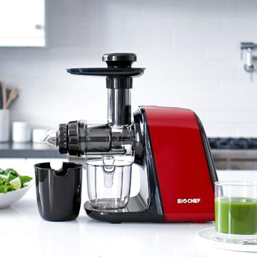 Соковижималка BioChef Axis Compact горизонтальна, 150 Вт, 80 об/хв, для пшениці та листової зелені, червона