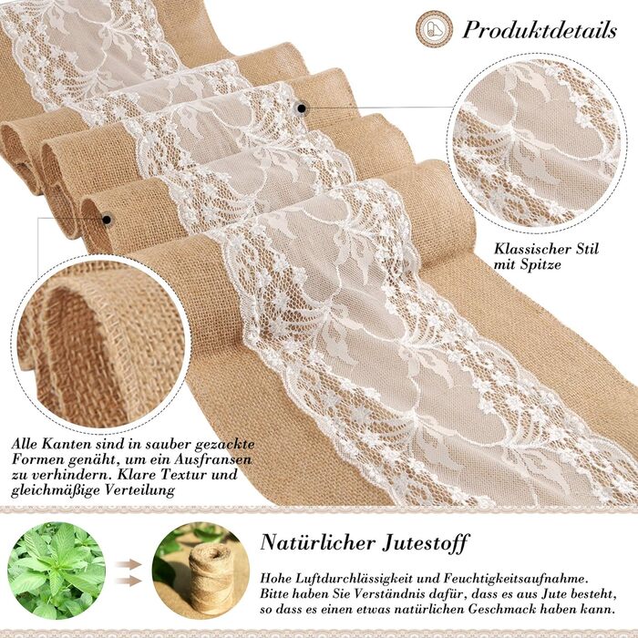 ZIYUEZIKUN ZIYUEZIKUN Table Runner, 5 Pack Table Runners Vintage for Wedding, Festival, Event, Table Decoration, 30 x 275 cm