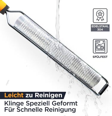 Терезка для сиру Deiss PRO: пармезан, лимон, імбир, часник, мускатний горіх, шоколад, овочі, фрукти. Ракільна сталева клинка, широка, придатна для миття в посудомийній машині