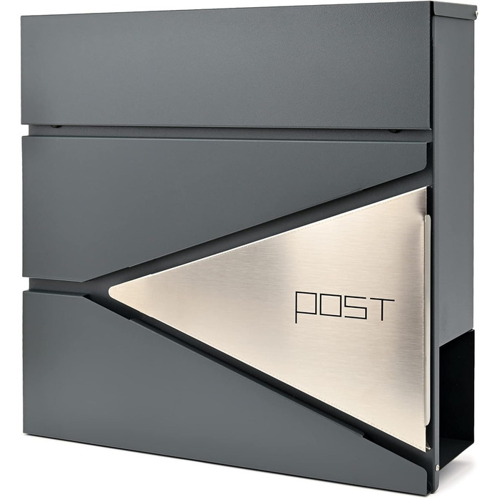 Поштовий ящик Verda з газетницею, нержавіюча сталь, антрацит, 2 ключі - дизайнерський настінний поштовий ящик з прихованим замком