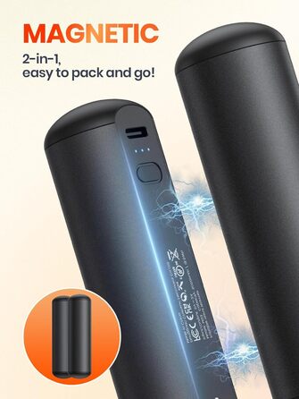 Електричні грілки для рук Warmco Magnetische 2 шт., 10000 mAh, багаторазові, 3 режими нагріву, powerbank, чорний