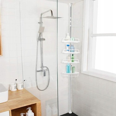 Регульована кутова полиця в душ для ванної кімнати, стійка, біла