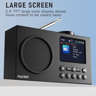 Портативне DAB/DAB+ радіо з цифровим радіо UKW, FM, Bluetooth 5.0, двома будильниками, 40 попередніх станцій та 2.4