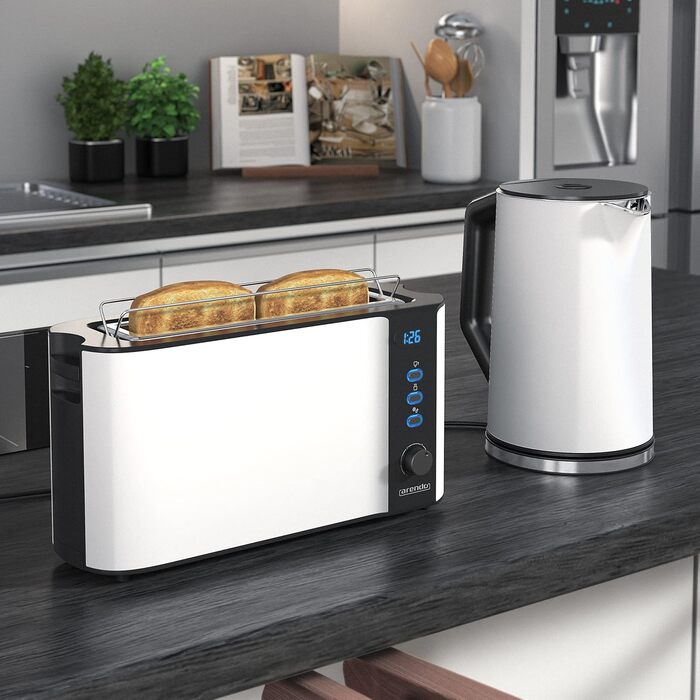 Набір чайник та тостер Arendo Edelstahl Schwarz, Чайник 1.5л з регулюванням температури, Тостер на 2 тости з LED-дисплеєм