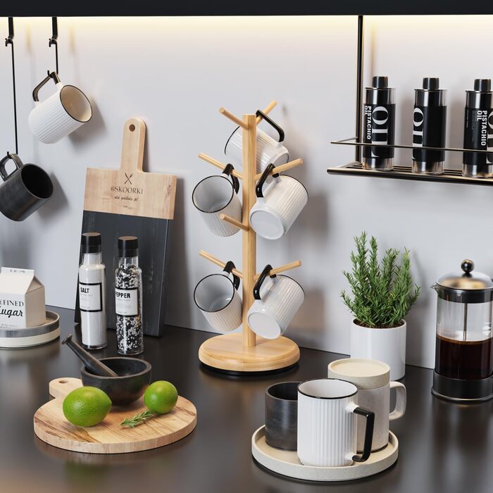 BAMBANG Bamboo Coffee Mug Tree, Swivel Coffee Mug Holder for Countertop, Coffee Mug Shelf with 8 Hooks, Coffee Mug Organizer, Mug Stand Hanger for Coffee Bar, (Natural)