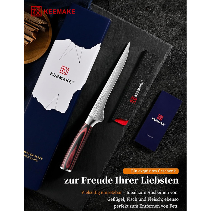 KEEMAKE Набір професійних кухонних ножів з нержавіючої сталі з захистом леза. Шеф-ніж та універсальний ніж для м'яса, овочів та риби (15 см)