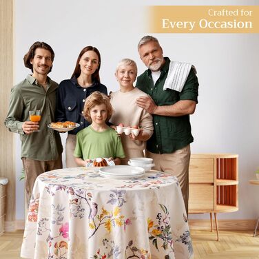 Скатертина Maison d' Hermine Equinoxe, 100% бавовна, бежева, кругла 170 см, для кухні, їдальні, свят, весіль