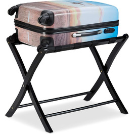 Relaxdays Suitcase Stand, Wood, Folding, Luggage Rack, Suitcase Storage, for Travel Luggage, HxWxD: 52.5x66.5x48 cm, white (black)
