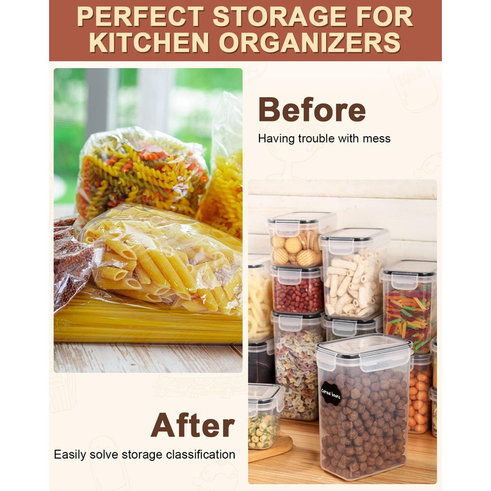 Набір контейнерів для зберігання Heucheey 24 шт. з кришкою, набір для кухні з пластику, з наклейками, пензлем та ложкою, контейнери для зберігання круп, борошна, макаронів, BPA-free