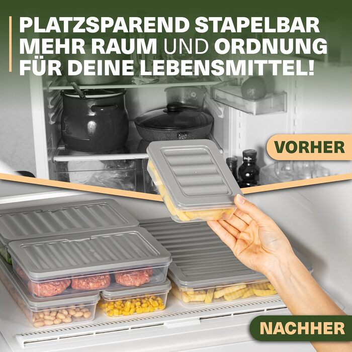 Stackable Freezer Containers, 16-Piece Set, Freezer & Refrigerator Organizer with Lid, Frost-Resistant up to -25°C, Reusable Food Storage Containers, Keep Food Fresh and Odor-Free