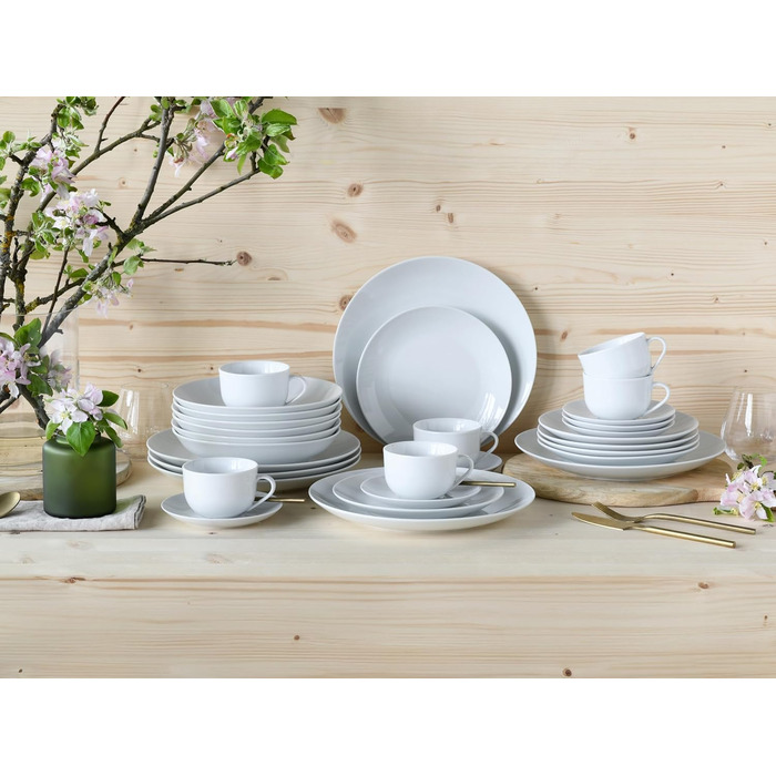 CreaTable Серія Luna Weiss: 12-Piece Dinner Set for 6, Porcelain, Dishwasher & Microwave Safe