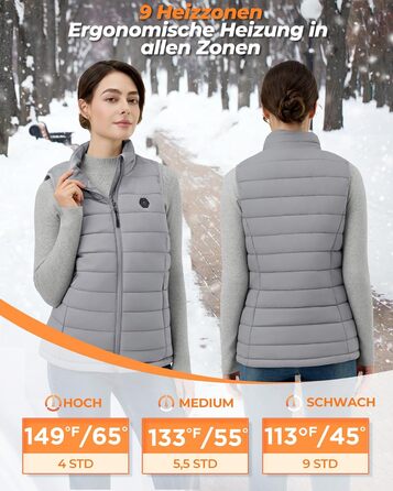 Жіночі гріючі штани Heizwete з акумулятором 16000mAh 7,4V - 9 гріючих зон, 3 режими температури, для активного відпочинку та роботи на відкритому повітрі, білий (сірий, XL)