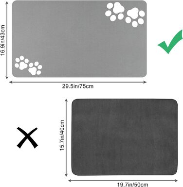 Килимок для тварин, супер вбираючий, для собак та котів, з неслизьким гумовим дном, швидковисихаючий, пральний, 40 x 60 см, 2 пари слідів лап, колір: світло-сірий