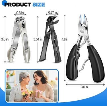 Кусачки для нігтів для літніх людей з широкими щелепами та довгою ручкою, кусачки для кутикули з кутовою головкою, для товстих нігтів, з контейнером для збору обрізків, подарунковий набір для чоловіків та жінок, чорні