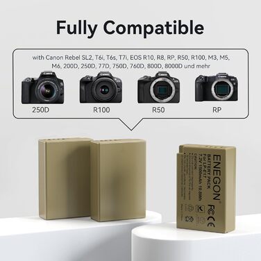 Акумулятори ENEGON LP-E17 1500mAh (3 шт.) + Зарядний пристрій LCD з 3-секційним відсіком, сумісний з Canon EOS R10, R8, RP, R50, R100, 200D, 250D, 77D, 750D, 760D, 800D, 8000D, M3, M5, M6, Rebel SL2, T6i, T6s, T7i