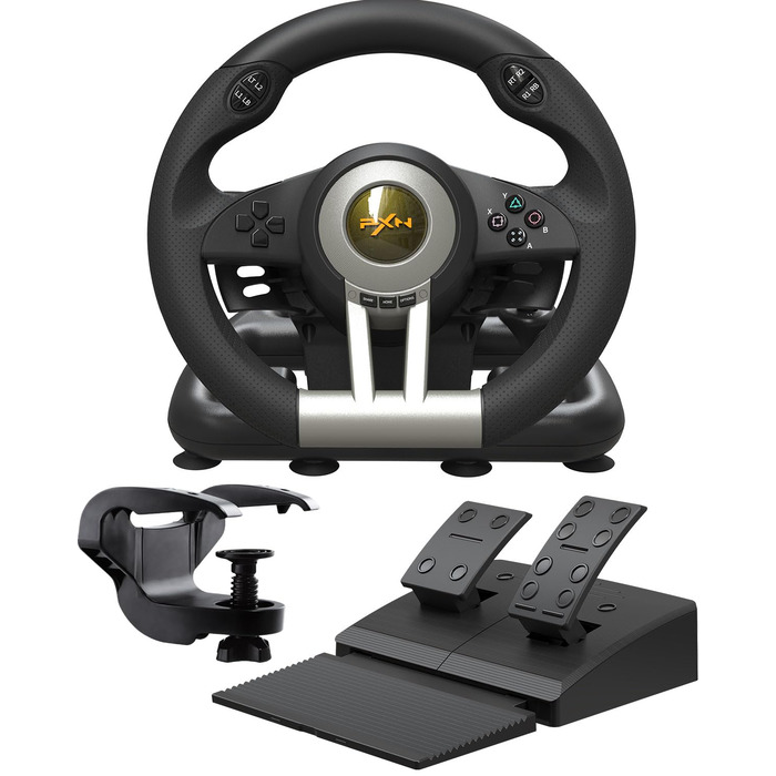 PXN V3 Pro - Геймерське кермо з педалями для ПК, PS4, PS3, Xbox, Nintendo Switch (180°, вібрація, перемикач)