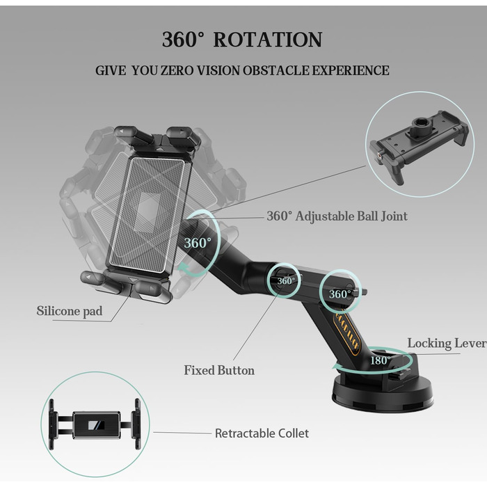 Тримач для планшета на вантажівку, авто, панель приладів, лобове скло. Довгий 43см кріплення з супер присоском. Сумісний з пікапами, комерційними вантажівками та планшетами