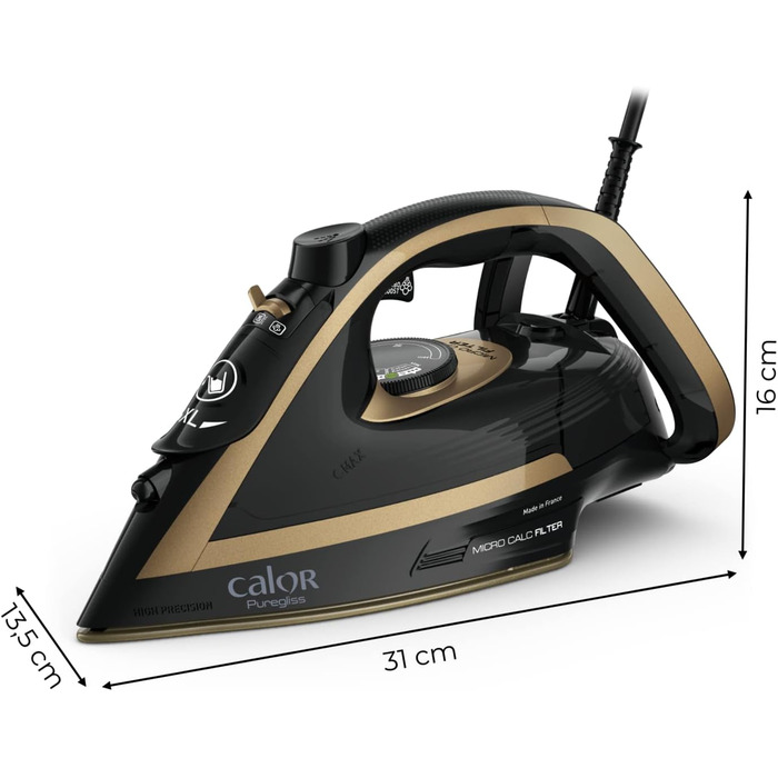 Праска з парою Calor Puregliss FV8064C0, 3000 Вт, 50 г/хв, захист від плям, автоматичне вимкнення, виробництво Франція