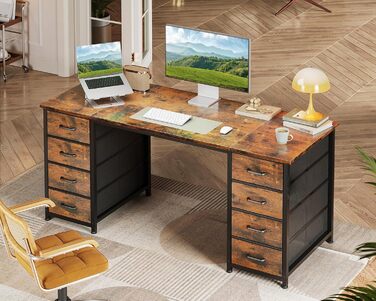 Комп'ютерний стіл Coleshome з 8 тканинними ящиками, 140x48 см, коричневий | Стіл для дому, офісу, навчання