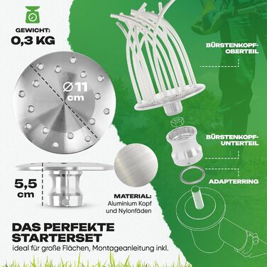 GARDCORE® 2-в-1 щітка для видалення бур'янів і тример для мотокоси, очищення швів і газону, з 30 м волосіні, насадка для бензокоси від 1,4 к.с.