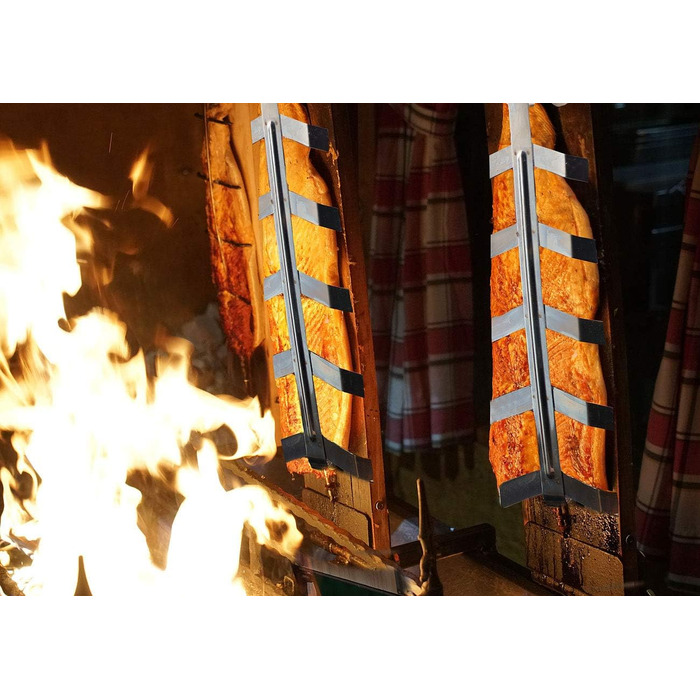 Набір дощок для запікання лосося з кедрового дерева Rosenstein & Söhne з підставкою з нержавіючої сталі, 2 шт.