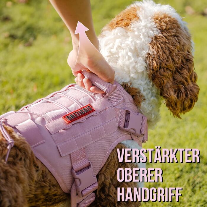 Нагрудник для собак OneTigris FIRE Watcher тактичний, безпечний, з 1 ручкою та 2 D-кільцями, 1000D нейлон (рожевий, XS)