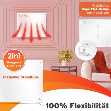 Інфранічний обігрівач KESSER® 350W: енергозберігаючий, з пультом, термостатом та керуванням через додаток. Можливість встановлення на підлогу або на стіну. Білий конвекторний нагрівач.