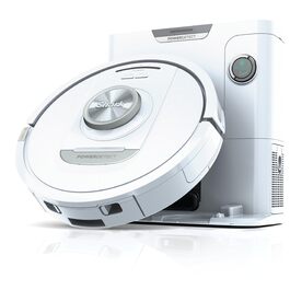 Робот-пилосос Shark PowerDetect з базою самоочищення, самостійно спустошується до 60 днів, для шерсті тварин, килимів та твердих підлог, з 3D- та LiDAR-навігацією, 14,5 см заввишки, білий